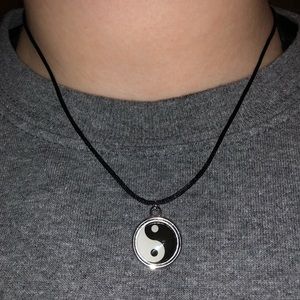 Black and white yin - yang necklace